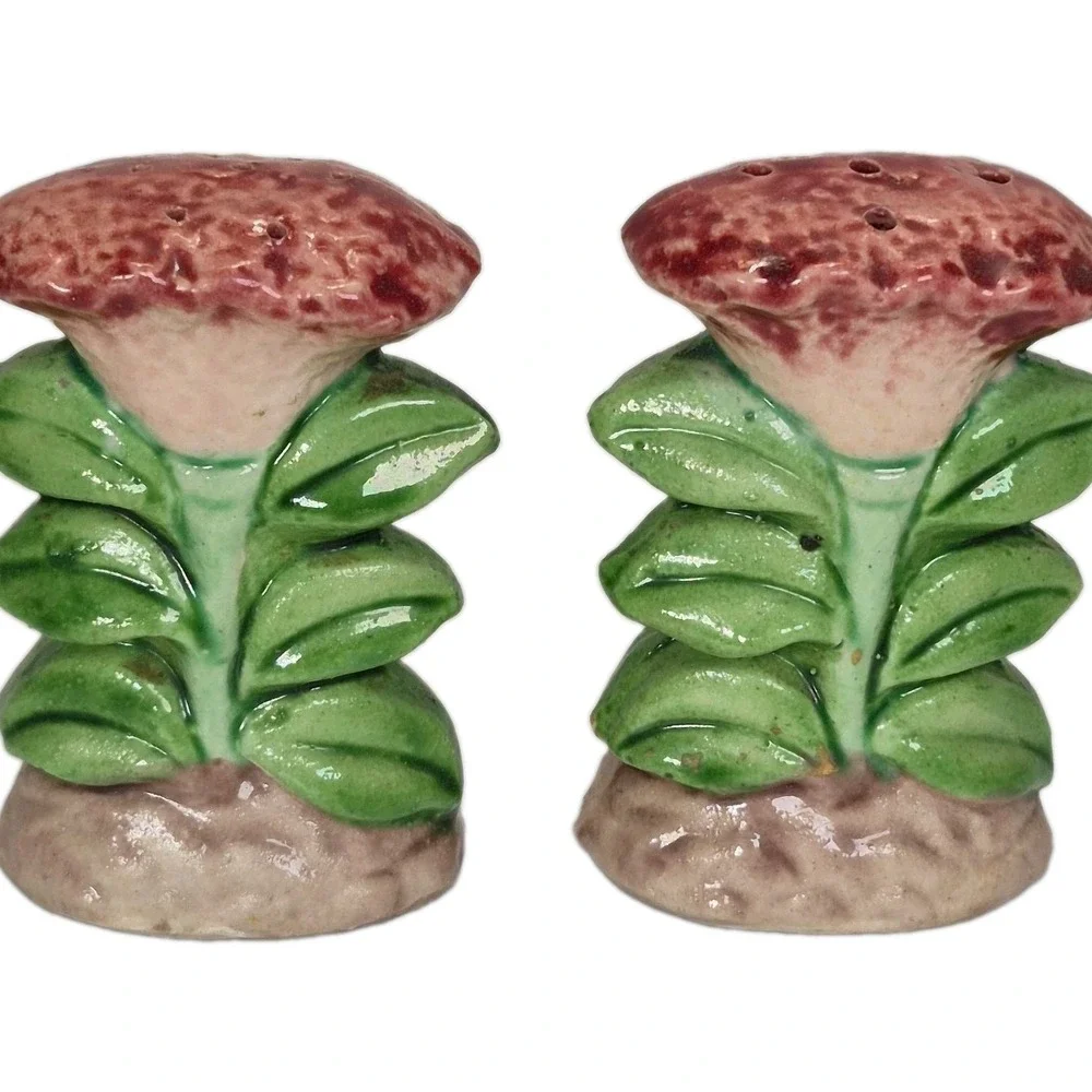 Vintage Ceramic Salt & Pepper Shaker Set Kitsch Japan Pink Flowers